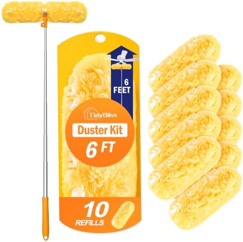 TidyBliss 6 ft Extendable Dusters for Cleaning Compatible with Swiffer, 10 Refills