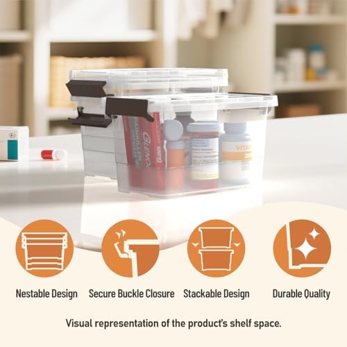 8 Pack Plastic Storage Latch Bins, 4 Quart Clear Plastic Handle Box with Lids and Handle, Multi-Purpose