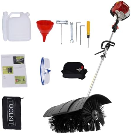 2 Stroke 52CC 2.3HP Gas Power Broom, Handheld Sweeper Driveway Turf Grass Snow Cleaning Power Broom for Artificial Turf Artificial Grass Cleaner Brush Sweep Broom Driveway Snow Clean Tool
