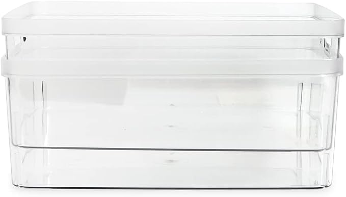 Isaac Jacobs 4-Pack Large Clear Storage Bins (11.5” L x 14” W x 5.5” H) w/Cutout Handles, Plastic Organizer for Home, Office, Kitchen, Fridge/Freezer, Bathroom, BPA Free, Food Safe (Large)