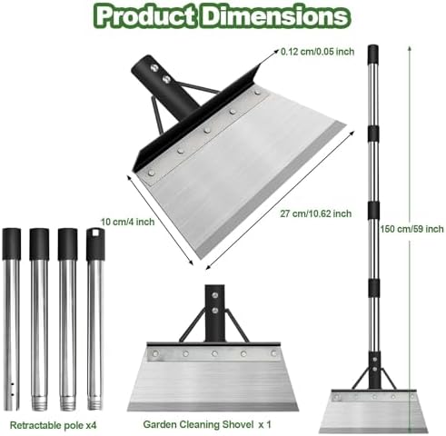 INCIKITI Multifunctional Garden Cleaning Shovel, Flat Shovel | Flat Shovel with 59" Adjustable Handle, Snow Ice Scraper, Outdoor Spade Tool for Weeding, Lawn Edging, Ice Removal