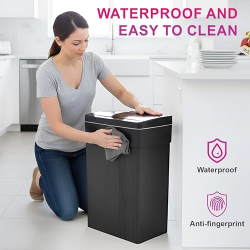 PayLessHere | 13 Gallon Plastic Trash Can with Lid | Black | Automatic Touchless Garbage Can | Waterproof & Easy to Clean | For Kitchen, Bathroom, Home or Office | Pack of 3