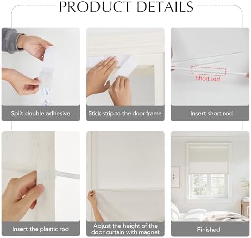 NICETOWN Linen Farmhouse French Door Curtain No Drill Blinds for Windows, Ivory Solid Cordless Blinds for Farmhouse Door Window Covering with Light Filgtering, W28 x L72, 1Pc