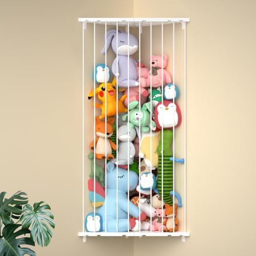 Stuffed Animal Storage Shelf Organizer(Patented) - Corner Stuffed Animal Holder Length Adjustable - Wall Plush Storage for Nursery Playroom Bedroom Kids Room (White, Extra Large)