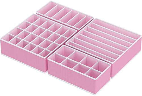 Simple Houseware 4-Pack Drawer Organizer Set for Underwear/Socks/Bra, Pink | Closet Dividers for Underwear, Socks, Bras, Scarves, Ties - Foldable Non-Woven Storage Boxes