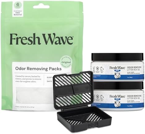 Fresh Wave Odor Removing Litter Box Bundle: (2) 7 oz. Litter Box Gels, (1) 6ct Original Packs and Pod Combo