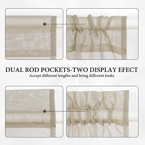 MIULEE Beige 54 Wide and 72 Inches Length French Door Sheer Curtains | Light Filtering Window Treatment with 2 Tiebacks, Front Back Patio Glass Door, Set of 2