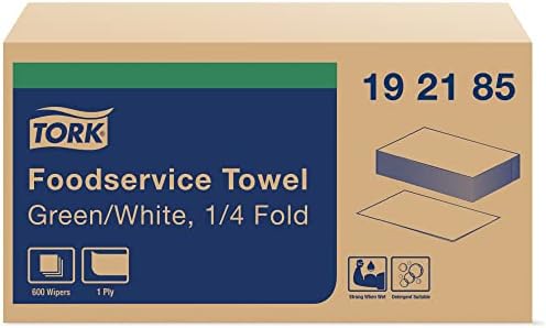 Tork Foodservice Cleaning Towel Green/White Self Dispensing, 192185 | 1/4 Folded, 1 x 600 Towels