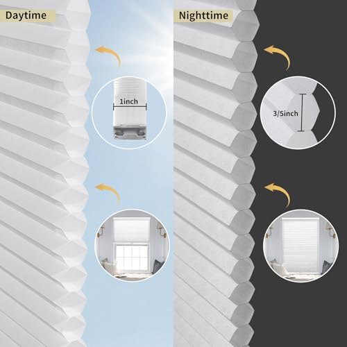 MiLin Cordless Cellular Shades No Tools No Drill Blinds for Windows Shades for Indoor Windows Magnetic Door Blinds - Light Filtering White