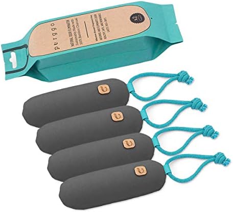 PURGGO Bamboo Charcoal Air Purifying Bag - Last 365+ Days - Shoe Deodorizer, Odor Eliminator - No Chemicals - Air Freshener for Shoes and Closet - Remove Odor Naturally - [4 Pack] [Gray]