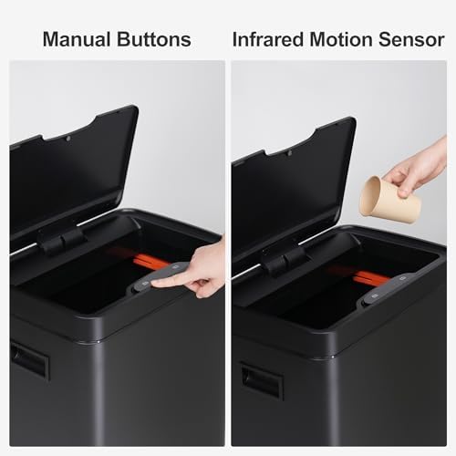 Mbillion 21 Gallon Touchless Motion Sensor Trash Can | Rectangular black smart garbage can with lid, automatic touchless design for kitchen, bedroom, home & office use