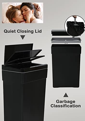 13 Gallon/50 L Kitchen Trash Can With Touch-Free & Motion Sensor Lid, Plastic Garbage Container, Automatic Bathroom Bin for Bedroom