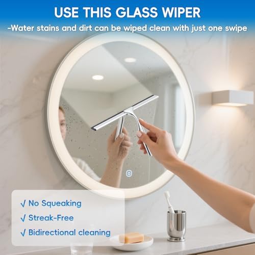 10 Inch Stainless Steel Shower Squeegee with Hook for Glass, Mirror | Durable wiper suitable for shower walls, shower doors and car window cleaning