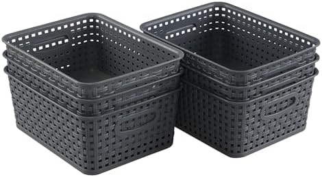 6-Pack Plastic Woven Storage Baskets, Small Baskets
