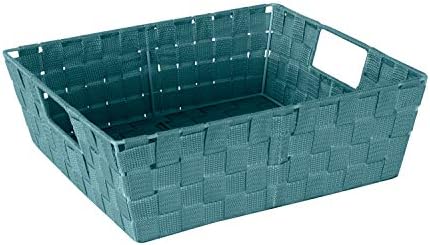 Simplify Large Shelf Woven Strap Tote | Decorative Storage Basket | Built in Handles | Organization | Closet | Bedroom | Bathroom | Nursery | Accessories | Toys | Gifts | 1 Pack | Sapphire