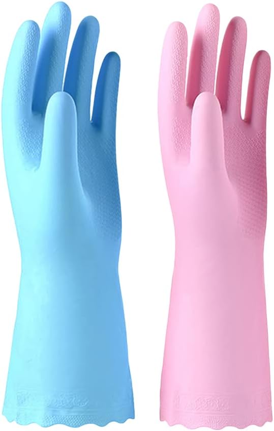 Alimat PluS Kitchen Gloves Latex Free, Cotton Flock Liner, 2 Pairs, Medium | Reusable Dishwashing Gloves with Non Slip Embossed Texture, Waterproof Cleaning Gloves for Laundry, Gardening