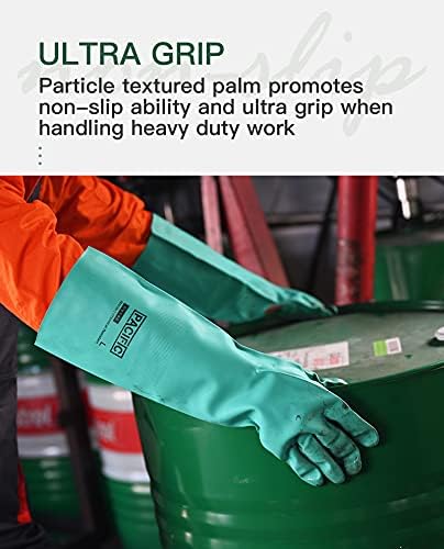 PACIFIC PPE Chemical Resistant Nitrile Gloves, 28 Mil Long Cuff, 2 Pairs | Chemical gloves, acid alkali solvent and oil resistant, reusable, textured grip, long cuff protection for industrial work