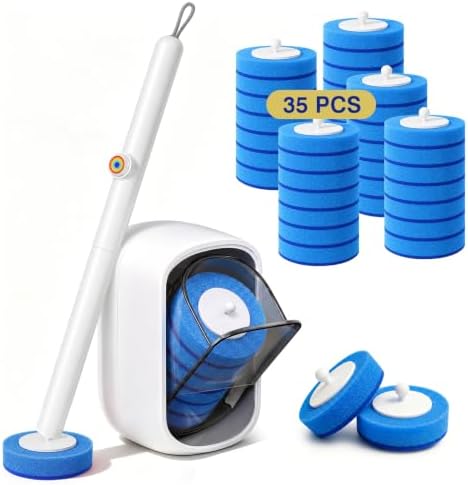 Disposable Toilet Brush Refills 35 Pack, Pre-Inserted Cleaning Heads with Toilet Bowl Brush, Deep Cleaning Scrubbers for Bowl Rim and Corners, Effective Stain Removal