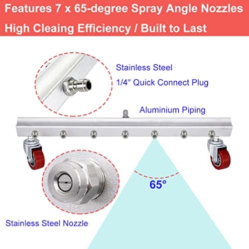 25 inch Water Broom Pressure Washer Surface Cleaner 4000 Psi Power Broom Sweeper with 7 Nozzles 2 Extension Wand for Concrete Driveway Sidewalk Deck, Roof Floor Cleaning