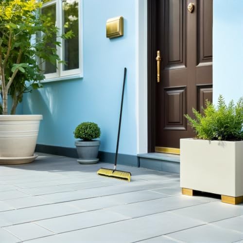 Heavy Duty Outdoor Push Broom with Pp Bristles for Concrete and Floor Cleaning, 80cm Long Handle Yard Broom for Driveway and Patio Sweeping