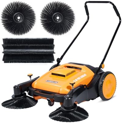 Walk-Behind Manual Industrial Floor Sweeper, 41" Sweeping Width | Non-Electric Hand Push Sweeper, 14.5-Gallon Waste Container, Versatile, Low Noise, 45000 SqFt/Hr, for Factory Warehouse