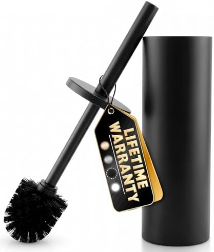 Black Toilet Brush and Holder Set, Freestanding, Splash Protection | Matte Black Toilet Brush with Holder Set for Bathroom, Splash Protection & Dense Bristles, Scratch- & Corrosion-Resistant