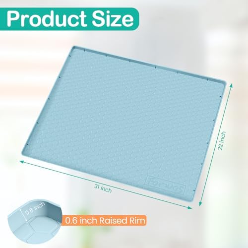 Silicone Under Sink Mat 31"x22", Waterproof Cabinet Liner, LightBlue | Shelf Liner, Cabinet Protector, Home Organizer, for Kitchen, Bathroom, Multipurpose, Leak Proof, Easy Clean, Drip Tray, Clean