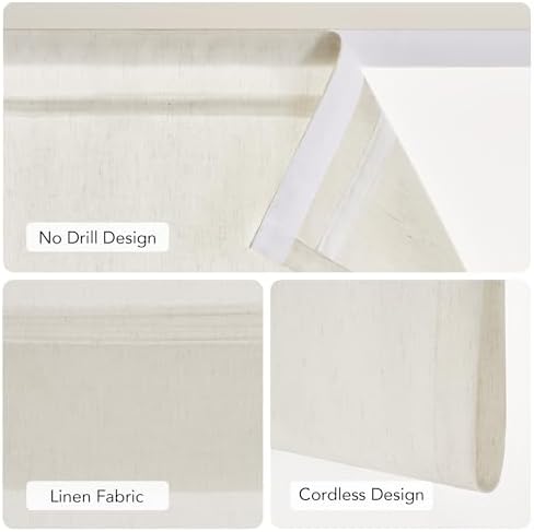NICETOWN Linen Farmhouse French Door Curtain No Drill Blinds for Windows, Ivory Solid Cordless Blinds for Farmhouse Door Window Covering with Light Filgtering, W22 x L48, 1Pc