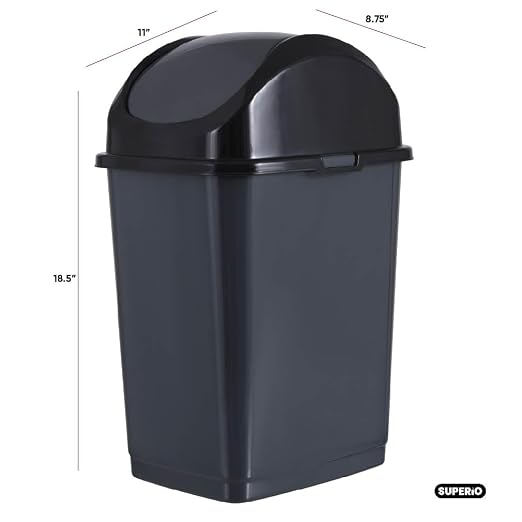 Superio Trash Can for Dorm Room with Lid 4.5 Gallon Plastic Garbage Can with Swing Top Lid, Medium Slim Waste Bin with Cover for Home, Kitchen, Office, Bedroom, Bathroom, College- 18 Qt (Dark Grey 2)