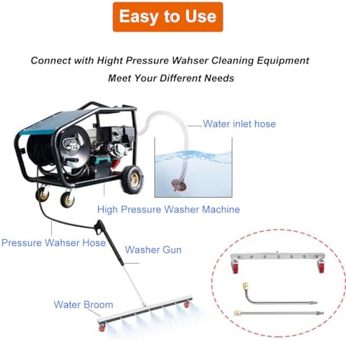 26-inch Water Broom for Pressure Washer, Power Broom Sweeper Surface Cleaner for Concrete Driveway Sidewalk Deck Patio Cleaning, 4000 PSI Pressure Washer Attachment (09640#)