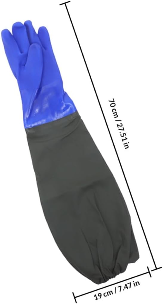 Sosoport Waterproof Long Cuff Rubber Gloves Elbow-length Heavy Duty Cleaning Gloves with Flock Lining for Dishwashing and Aquarium Maintenance 2 Pairs Blue Medium