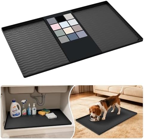 URMONA Waterproof Silicone Under Sink Mat 31'' x 19'' Shelf Liner for Kitchen and Bathroom, Cabinet and Counter Protector, Storage and Organizers, Litter Mat, Pet Cat Puppy Essentials(Black)