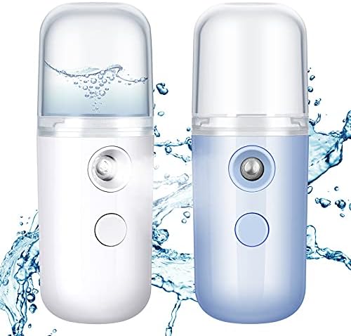 Honoson 2 Pack Nano Facial Mister for Lashes Sprayer,White and Blue | USB Rechargeable Handheld Humidifier with Eyelash Extensions, 1 Oz Portable Sprayer Ideal for Makeup Skin Hydration