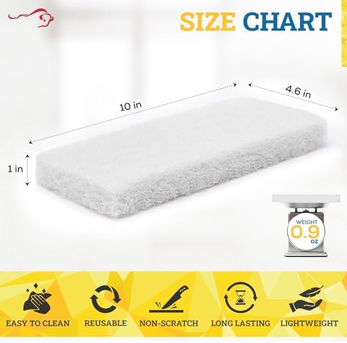 KLEEN HANDLER Light Duty Cleaning Scrub Pad, White, Pack 20, 10 x 4.6 in | Multipurpose Resuable Household Non-Scratch Scouring Sponges for Delicate Surfaces