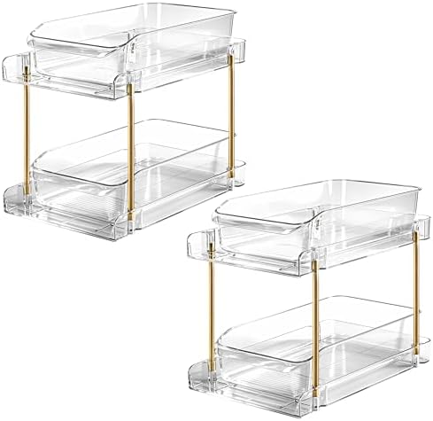 LAREKUN2pack 2-Tier Organizer & Storage Unit Stackable Bathroom Cabinet Organizer Pull-Out Kitchen Pantry Organizer & Storage System Suitable for Countertops, Pantries, Kitchens, Bathrooms