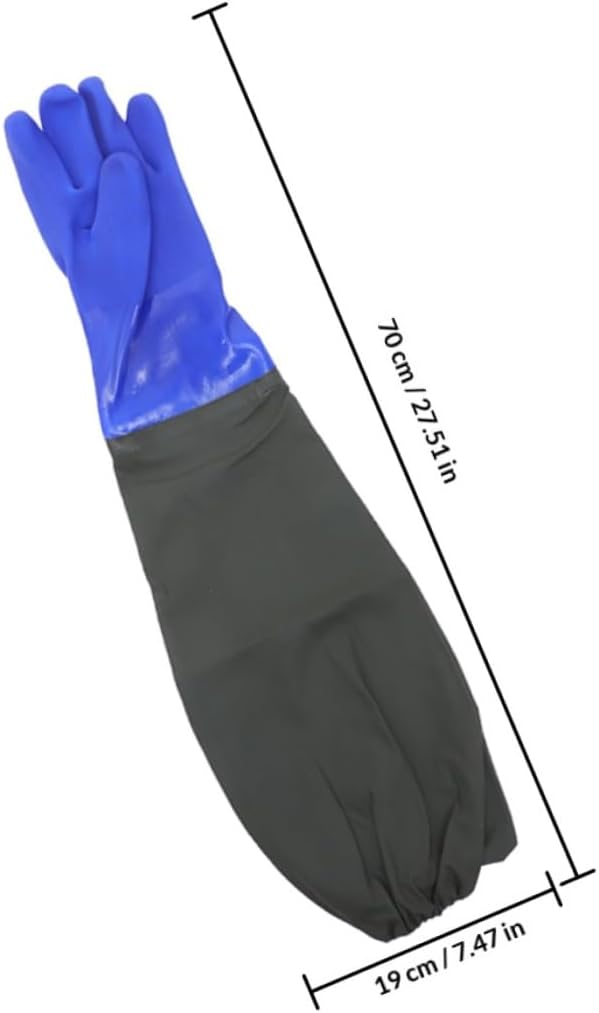 minkissy Waterproof Long Arm Rubber Gloves with Cotton Lining, Elbow-length Heavy Duty Kitchen Cleaning Gloves for Dishwashing and Aquarium Care, 2 Pairs, Blue