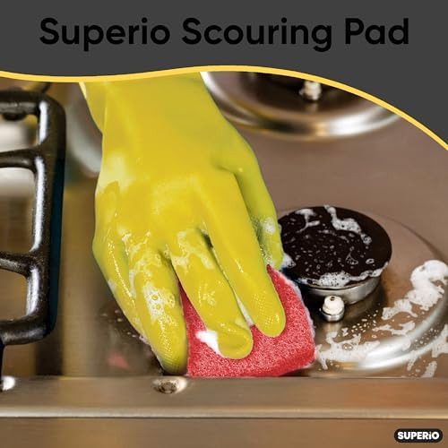 Scouring Pad Non-Scratching Scrubber Non-Scratch Cleaning Scrub Pads Heavy Duty Scouring Pad Reusable Kitchen Scrubbing Pad Pack of 27 Red, by Superio