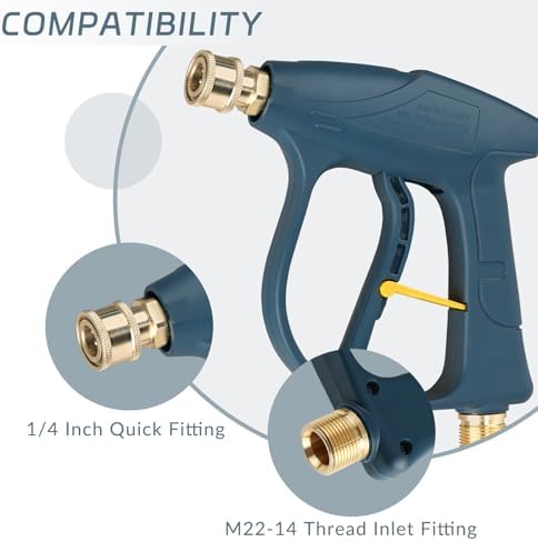 Sooprinse High Pressure Washer Gun 3000 PSI Max, Power Washer Short Gun, High Pressure Spray Gun with 1/4 Inch Quick Connector, M22-14