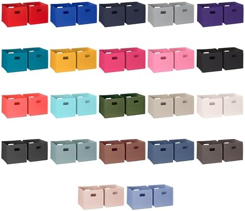 RiverRidge Folding Storage Bins - 4-pack of 10in Tall Olive Cubes | Fabric Bins, Set of 4 Storage Cubes, Cut-out Handles, Playroom Closet Organizer, Collapsible Cubby with Bottom Board Insert