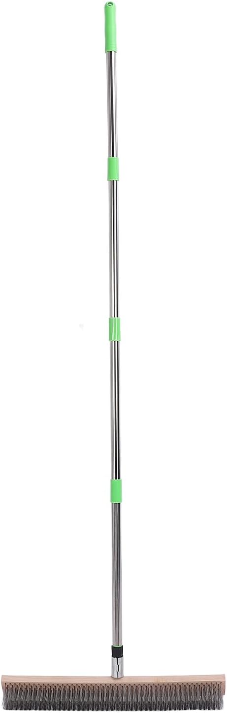 Heavy Duty Deck Scrub Brush with Long Handle, Stainless Steel Wire Stiff Outdoor Indoor Floor Brush for Powerful Cleaning, Concrete, Moss, Grout, Tile, Garage, Garden