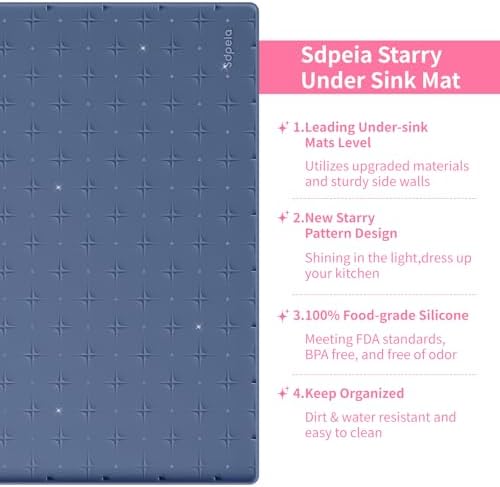 Sdpeia Under Sink Mat 22"×14" Waterproof Silicone Cabinet Liner & Sink Protector for Kitchen & Bathroom, Multi-Purpose Organizers Tray for Pets, Laundry, Cat Litter Mat