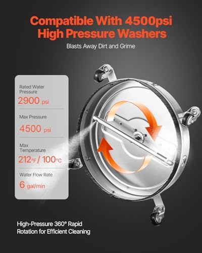 VEVOR 22" Pressure Washer Surface Cleaner, Stainless Steel Pressure Washer Attachments with 4 Wheels, 4500 Max PSI, 3/8 Quick Connector, 2 Spray Nozzles, Dual Handle, for Concrete, Patio, Sidewalk