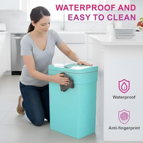 PayLessHere | 13 Gallon Plastic Trash Can with Lid | Blue | Automatic Touchless Garbage Can | Waterproof & Easy to Clean | For Kitchen, Bathroom, Home or Office | Pack of 2