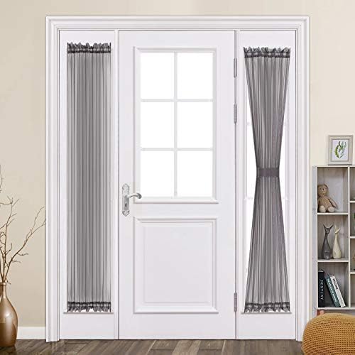 MIULEE Dark Grey 25 x 72 Inches Sidelight French Door Sheer Curtains | Light Filtering Window Treatment, Tieback, 2 Panels