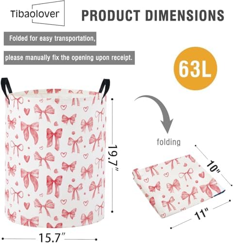 Baby Laundry Basket Baby Nursery Hamper Kids Laundry Basket Toy Storage Bin for Boys Room Decor Gift Baskets for Bedroom Bathroom(Heart Bowknot)