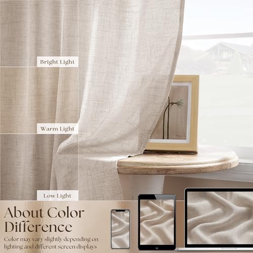 40 Inch Short Linen Curtains 2 Panels Rod Pocket for Small Window | Bedroom Living Room, Light Coffee Tan Beige, Front Door Curtain, Rustic, Semi Sheer Privacy, Basement Drapes, W34xL40