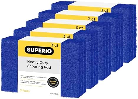 Scouring Pad Non-Scratching Scrubber Non-Scratch Cleaning Scrub Pads Heavy Duty Scouring Pad Reusable Kitchen Scrubbing Pad Pack of 15 Blue, by Superio