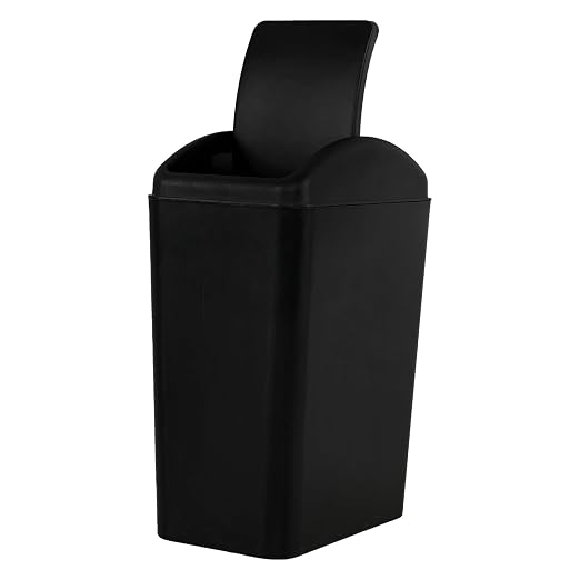 4 Gallon/16L Plastic Swing Lid Garbage Bin, Black Slim Trash Can | Swing Top, For Home Office Dorm