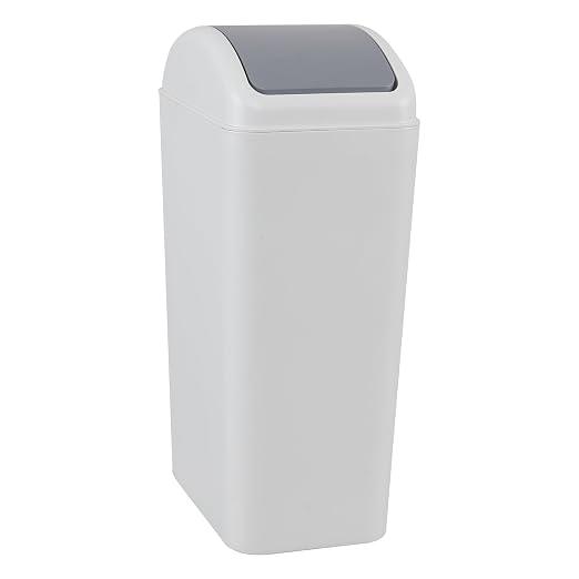 Cand 12L Slim Trash Bin with Swing Lid, 3.5 Gallon Gray Plastic Garbage Can