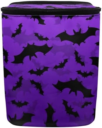 Purple Bats Pattern Car Trash Can Leakproof Garbage Bag with Lid and Zipper 1.2Gal Trash Bin Hanging for Back Seat Halloween Car Accessories Universal Fit